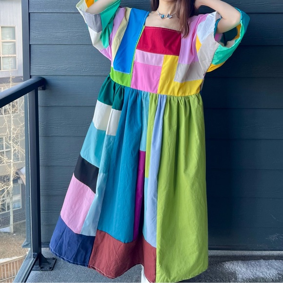 Handmade Dresses & Skirts - Handmade Quilted Patchwork Colorblock Dress SKU 02265